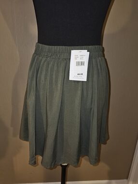 Love, Fire Olive Green Pleated Skater Mini Skirt